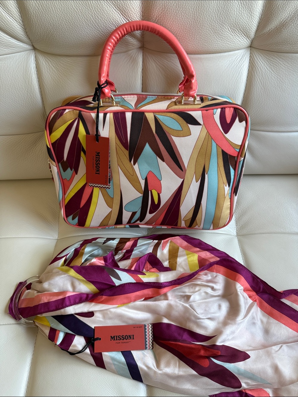NWT MISSONI Weekender Beauty Product & Makeup Case + Silk Scarf Set